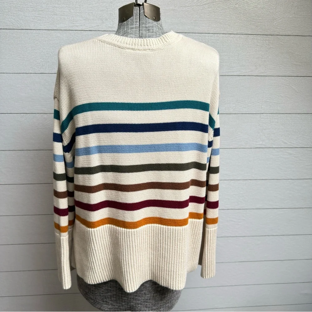GAP Striped Cotton Knit Sweater | Coastal Earth Tones | Relaxed Fit | Size M - Picture 7 of 11